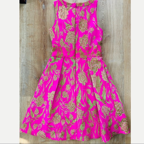 Marchesa Notte V Neck Metallic Floral Dress sz 2 - Picture 6 of 15